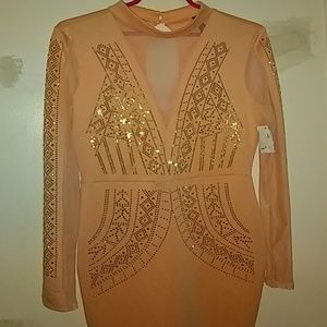 Coral and Gold Studded dress